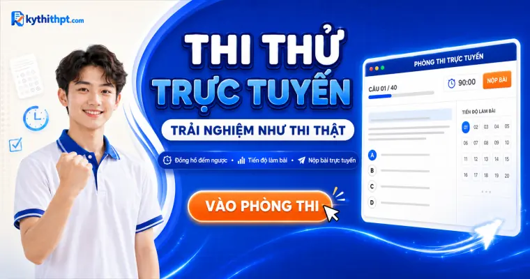 Phòng thi trực tuyến: đồng hồ đếm ngược, tiến độ làm bài, nộp bài trực tuyến